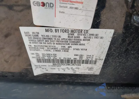 2021 Ford Ecosport Se z USA, uszkodzony, nr VIN MAJ3S2GE2MC397435